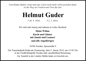 Traueranzeige von Helmut Guder von Ostfriesischer Kurier