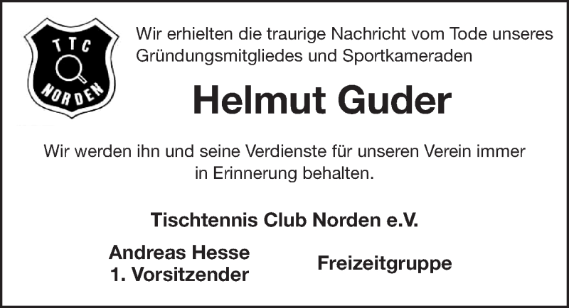 Traueranzeige für Helmut Guder vom 06.01.2014 aus Ostfriesischer Kurier