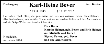Traueranzeige von Karl-Heinz Bever von Ostfriesischer Kurier