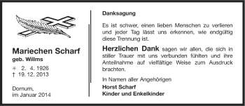 Traueranzeige von Mariechen Scharf von Ostfriesischer Kurier