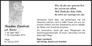 Traueranzeige von Rendine Lamberti von Ostfriesischer Kurier