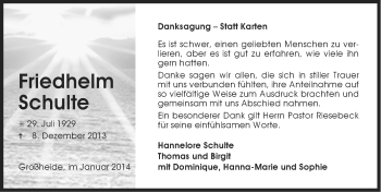 Traueranzeige von Friedhelm Schulte von Ostfriesischer Kurier