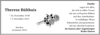 Traueranzeige von Therese Bülthuis von Ostfriesischer Kurier
