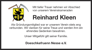 Traueranzeige von Reinhard Kleen von Ostfriesischer Kurier