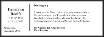 Traueranzeige von Hermann Roolfs von Ostfriesischer Kurier