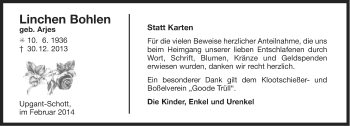 Traueranzeige von Linchen Bohlen von Ostfriesischer Kurier