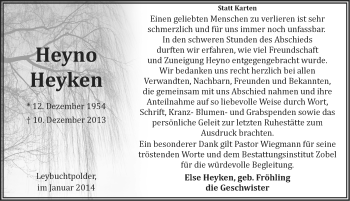 Traueranzeige von Heyno Heyken von Ostfriesischer Kurier