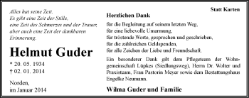 Traueranzeige von Helmut Guder von Ostfriesischer Kurier