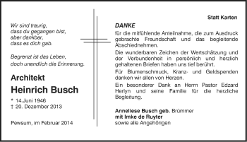 Traueranzeige von Heinrich Busch von Ostfriesischer Kurier