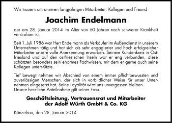 Traueranzeige von Joachim Endelmann von Ostfriesischer Kurier