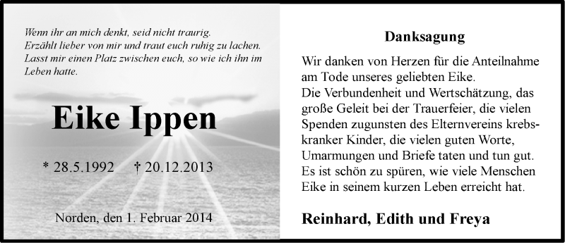  Traueranzeige für Eike Ippen vom 31.01.2014 aus Ostfriesischer Kurier