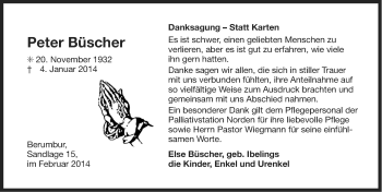 Traueranzeige von Peter Büscher von Ostfriesischer Kurier