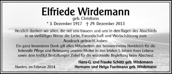 Traueranzeige von Elfriede Wirdemann von Ostfriesischer Kurier