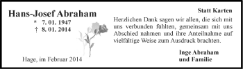 Traueranzeige von Hans-Josef Abraham von Ostfriesischer Kurier