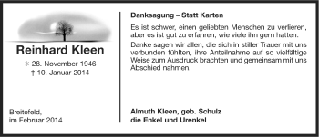 Traueranzeige von Reinhard Kleen von Ostfriesischer Kurier