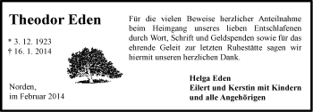Traueranzeige von Theodor Eden von Ostfriesischer Kurier