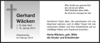 Traueranzeige von Gerhard Wäcken von Ostfriesischer Kurier