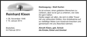 Traueranzeige von Reinhard Kleen von Ostfriesischer Kurier