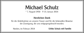 Traueranzeige von Michael Schulz von Ostfriesischer Kurier