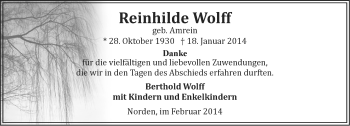 Traueranzeige von Reinhilde Wolff von Ostfriesischer Kurier