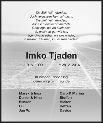 Traueranzeige von Imko Tjaden von Ostfriesischer Kurier