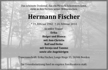 Traueranzeige von Hermann Fischer von Ostfriesischer Kurier