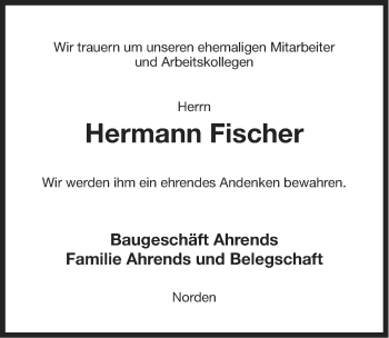 Traueranzeige von Hermann Fischer von Ostfriesischer Kurier