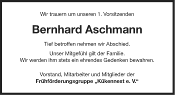 Traueranzeige von Bernhard Aschmann von Ostfriesischer Kurier