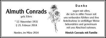Traueranzeige von Almuth Conrads von Ostfriesischer Kurier
