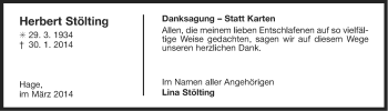 Traueranzeige von Herbert Stölting von Ostfriesischer Kurier