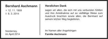 Traueranzeige von Bernhard Aschmann von Ostfriesischer Kurier