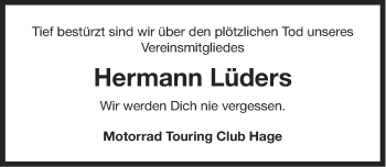 Traueranzeige von Hermann Lüders von Ostfriesischer Kurier