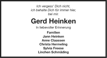 Traueranzeige von Gerd Heinken von Ostfriesischer Kurier