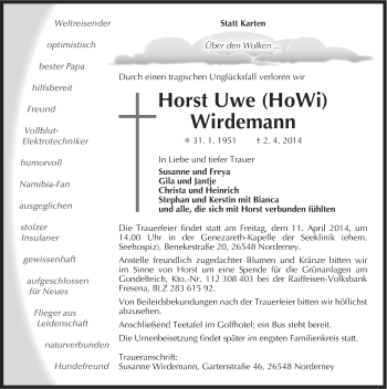 Traueranzeige von Horst Uwe Wirdemann von Ostfriesischer Kurier