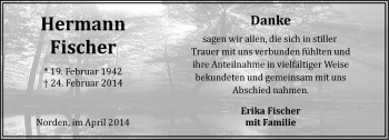 Traueranzeige von Hermann Fischer von Ostfriesischer Kurier