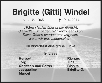 Traueranzeige von Brigitte Windel von Ostfriesischer Kurier