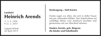 Traueranzeige von Heinrich Arends von Ostfriesischer Kurier