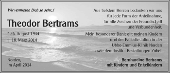 Traueranzeige von Theodor Bertrams von Ostfriesischer Kurier