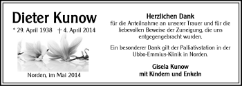 Traueranzeige von Dieter Kunow von Ostfriesischer Kurier