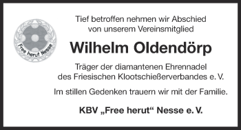 Traueranzeige von Wilhelm Oldendörp von Ostfriesischer Kurier