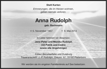 Traueranzeige von Anna Rudolph von Ostfriesischer Kurier