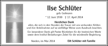 Traueranzeige von Ilse Schlüter von Ostfriesischer Kurier