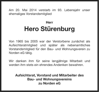 Traueranzeige von Hero Stürenburg von Ostfriesischer Kurier
