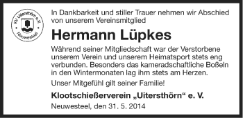 Traueranzeige von Hermann Lüpkes von Ostfriesischer Kurier