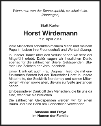 Traueranzeige von Horst Wirdemann von Ostfriesischer Kurier