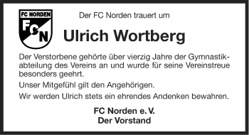 Traueranzeige von Ulrich Wortberg von Ostfriesischer Kurier