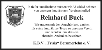 Traueranzeige von Reinhard Buck von Ostfriesischer Kurier