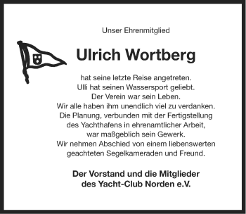 Traueranzeige von Ulrich Wortberg von Ostfriesischer Kurier