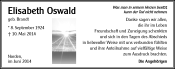 Traueranzeige von Elisabeth Oswald von Ostfriesischer Kurier