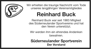 Traueranzeige von Reinhard Buck von Ostfriesischer Kurier